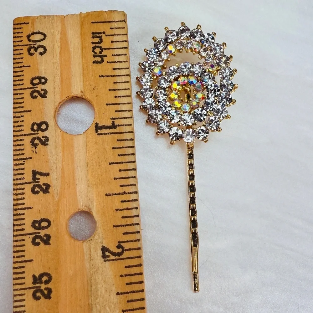 Vintage goldtone, clear and iridescent bling barrette, hair pin.
